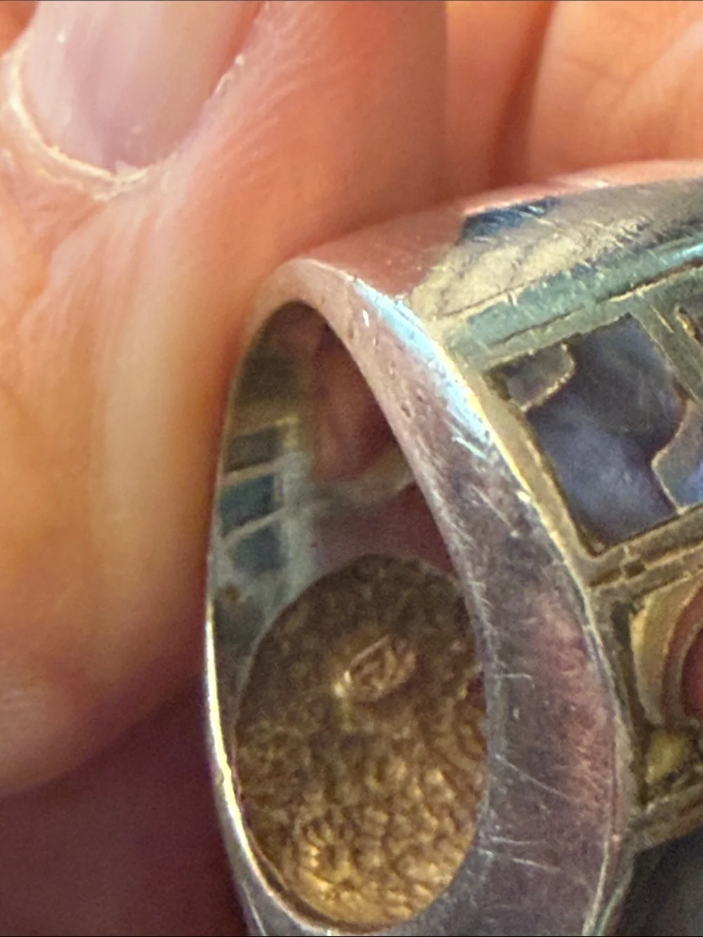 Wide Abalone Inlay Statement Ring in Iridescent Green-Blue AS-IS